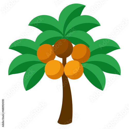 Vector art of cartoon palm tree with green leaves and orange fruit