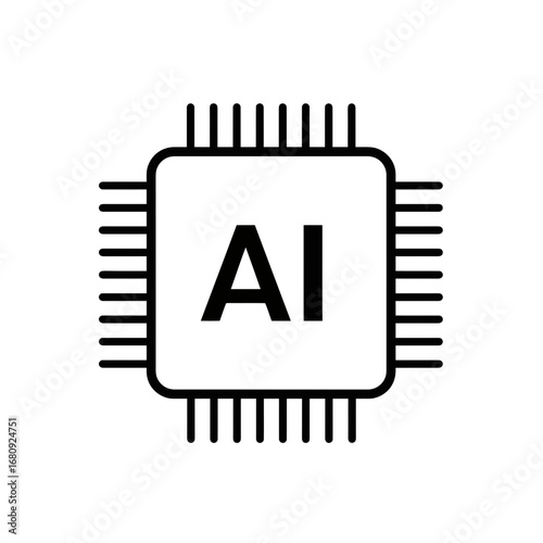 Simple outline icon of a computer chip with the letters ai in the center representing artificial intelligence