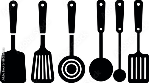 Kitchen Utensils Illustration Black and White Cooking Tools for Culinary Designs and Food Preparation Concepts