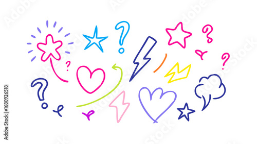 Neon doodle elements hand drawn stars