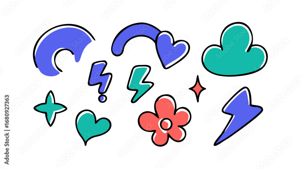 Obraz premium Playful abstract shapes and symbols hearts lightning