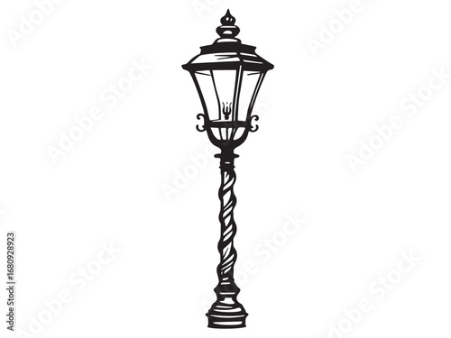 Vintage street lamp Line Art Illustration