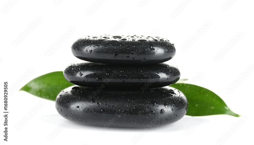 Fototapeta premium Stacked stones with leaves