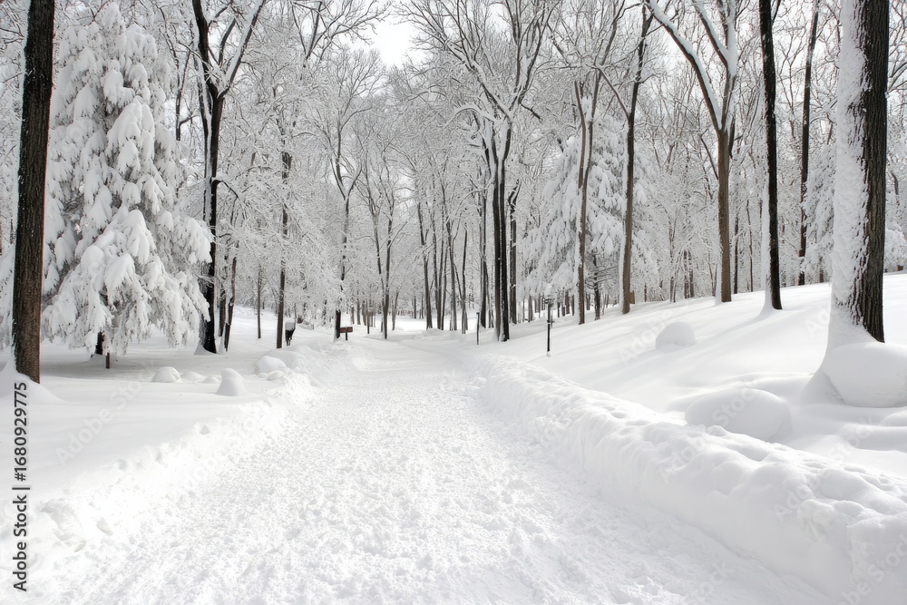 Fototapeta premium Snowy path through a winter forest