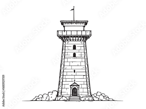 watch tower Line Art Illustration