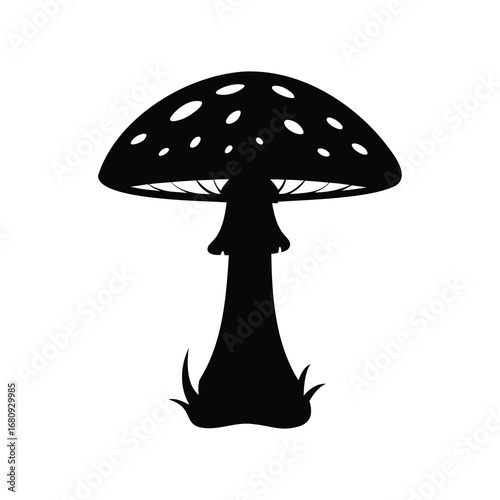 Elegant silhouette of a toadstool mushroom with white spots on its cap, poisonous mushroom silhouette vector illustration