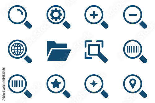 Search Icon Set, Magnifying Glass, Explore, Research
