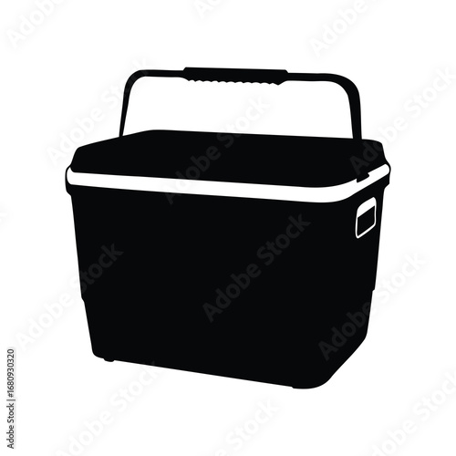 Illustration of a classic black ice chest cooler on a white background, portable cooler silhouette vector illustration