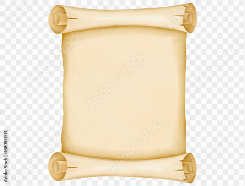 Watercolor vertical antique parchment scroll illustration Vector.