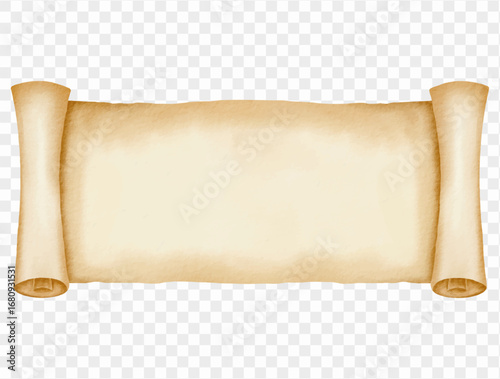 Watercolor horizontal parchment scroll banner illustration Vector.