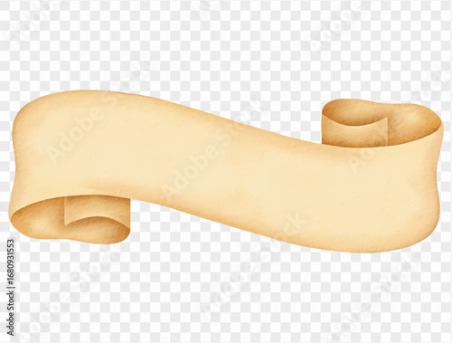 Watercolor curled ribbon scroll decorative illustration Vector.