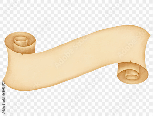 Watercolor curled ribbon parchment scroll illustration Vector.