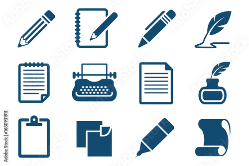 Writing Icon Set, Notes, Edit, Document, Pencil Icons