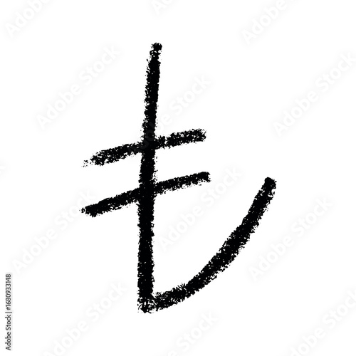 Hand drawn turkish lira currency symbol. Brush stroke doodle. Single element for design