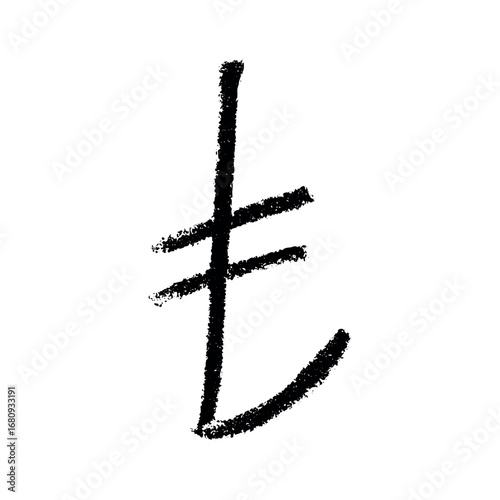Hand drawn turkish lira currency symbol. Brush stroke doodle. Single element for design