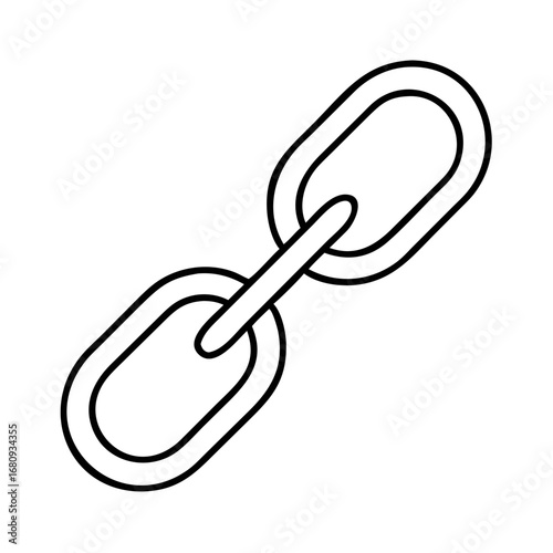 Black and white chain link icon with two connected oval loops, symbolizing connection, hyperlink, and unity. Minimal vector design. Web, networking, and digital communication concepts.