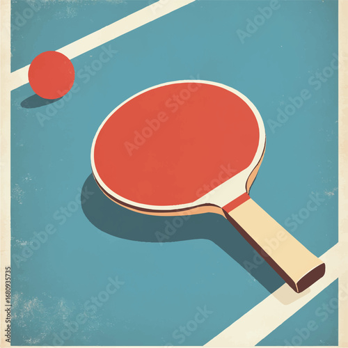 Illustration, ping pong vector, table tennis table, red table tennis racket, red table tennis bal