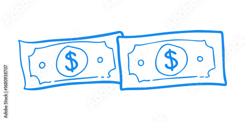 Blue dollar bills doodle money currency