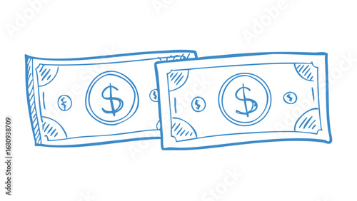 Blue dollar bills doodle money currency