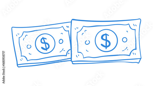 Blue dollar bills doodle money currency