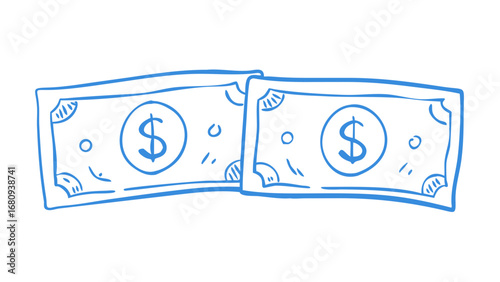 Blue dollar bills doodle money currency