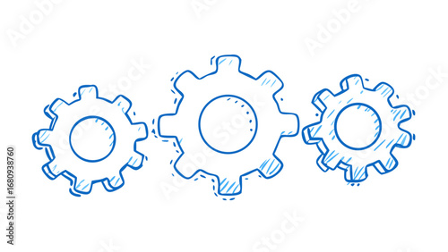 Blue doodle gears cogwheels mechanical