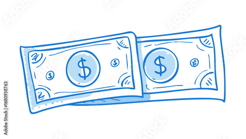 Blue dollar bills doodle money currency