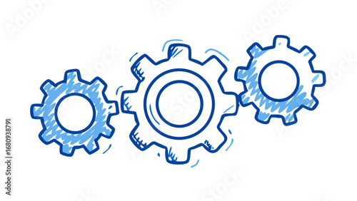 Blue gears doodle cogwheels mechanical