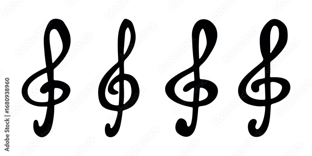 Fototapeta premium Set of treble clef doodle. Hand drawn musical symbol. Single element for print, web, design, decor, logo