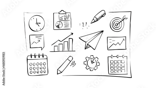 Business Icons Doodle Collection sketch planning