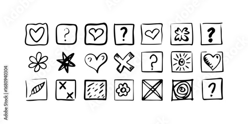 Collection of Hand Drawn Icons symbols hearts