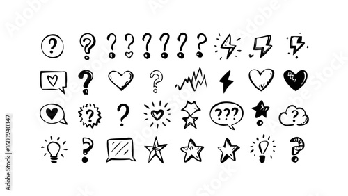 Collection of Hand Drawn Symbols and Icons question mark