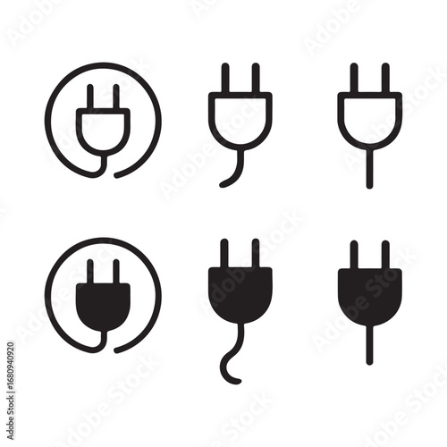 Electrical Power Plug and Wire Icon Set for Energy and Technology