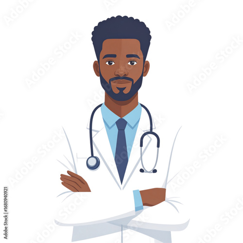 Male Doctor with Stethoscope in White Coat Illustration