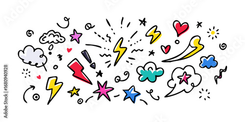 Colorful doodle elements shapes hearts