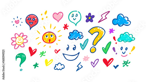 Colorful doodle icons illustration drawing