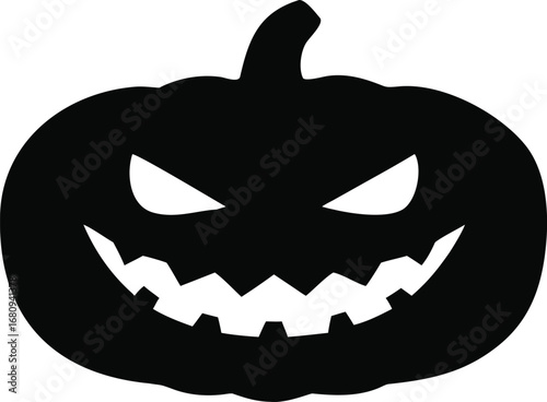Frightening black silhouette of a carved halloween pumpkin with glowing eyes and jagged smile for spooky celebrations silhouette