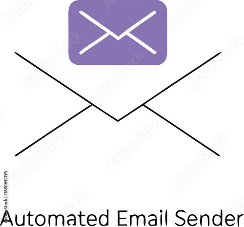 Simple envelope icon with a purple sealed letter above represents automated email sender service or digital correspondence isolated white.