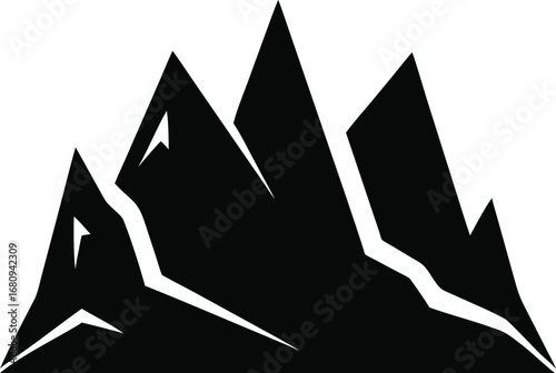 Majestic black and white mountain peaks graphic symbolizing adventure and outdoor exploration silhouette