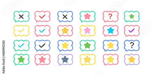 Colorful Speech Bubbles with Icons checkmarks crosses