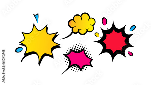 Comic style explosion shapes speech bubbles yellow
