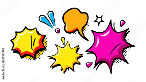 Comic style speech bubbles and shapes pop art graphic design