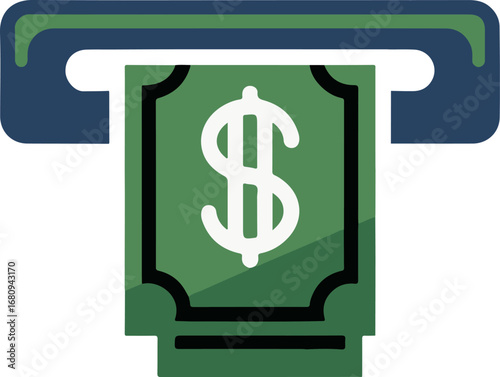 Flat design icon representing atm cash withdrawal with dollar bill emerging from slot vector