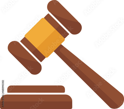 Flat design auction hammer gavel icon symbol representing justice law court legal judgment or business sale vector
