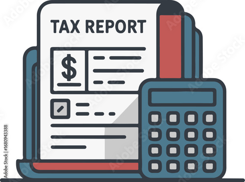 Business tax report document with calculator and data analysis for financial planning and accounting vector