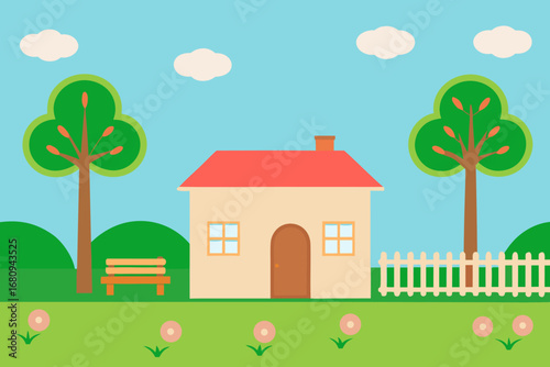 a cozy house nestled among trees under a clear sky
