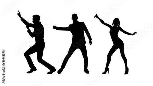 Diverse group of people dancing energetically silhouette