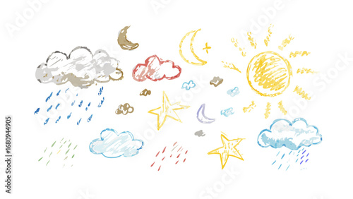 Hand drawn celestial weather elements moon stars