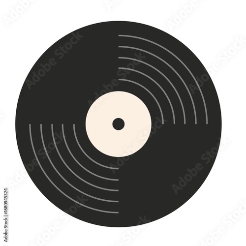 Black vinyl record. Retro music, sound recording and entertainment concept. Trendy modern vector illustration isolated on white background, hand drawn, flat design