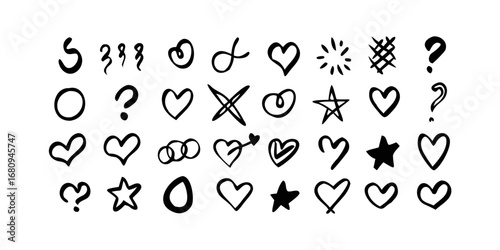 Hand Drawn Hearts and Symbols stars question marks